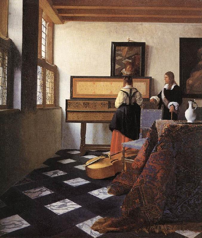 VERMEER VAN DELFT, Jan A Lady at the Virginals with a Gentleman wt oil painting picture